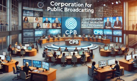 Populist Foundation - A photorealistic scene representing the Corporation for Public Broadcasting (CPB) with a focus on transparency, public engagement, and diverse program1